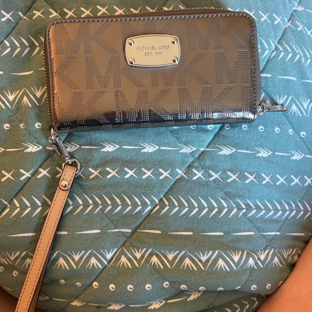 Michael Kors Silver Logo Wristlet